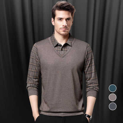 Men's Faux Two Piece Lapel Long-Sleeve Tops