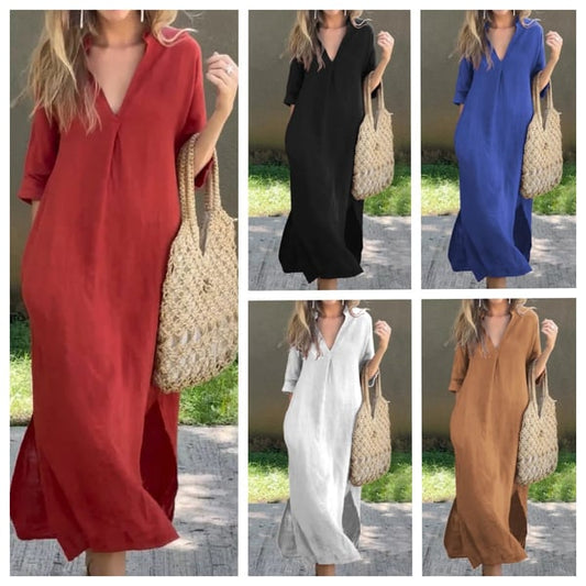 💕50% OFF - Linen Casual Style V-Neck Dress