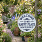 ⏰Vintage Round Metal Sign – “Welcome to My Happy Place Don’t Ruin It” Garden Wall Decor