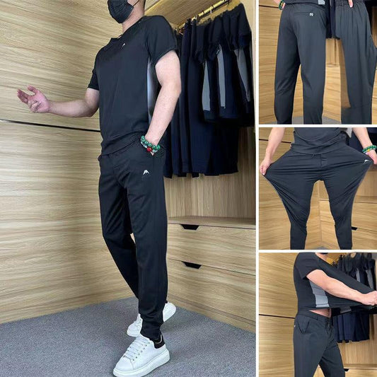 🎯👨‍🦱 Men's Casual Sports Two - Piece Set 🤸‍♂️ | Short Sleeve & Long Pants 👖
