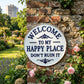 ⏰Vintage Round Metal Sign – “Welcome to My Happy Place Don’t Ruin It” Garden Wall Decor