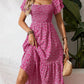 ✨Square Neck Floral Midi Dress – Smocked Bodice, Flowy Tiered Skirt, Romantic 🌸