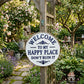 ⏰Vintage Round Metal Sign – “Welcome to My Happy Place Don’t Ruin It” Garden Wall Decor