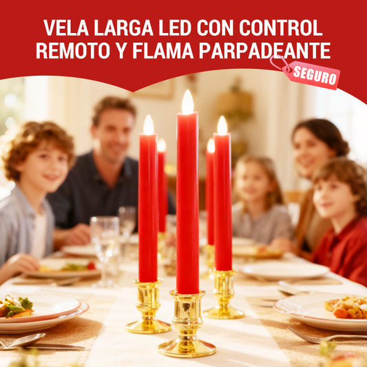 Vela Larga LED con Control Remoto y Flama Parpadeante