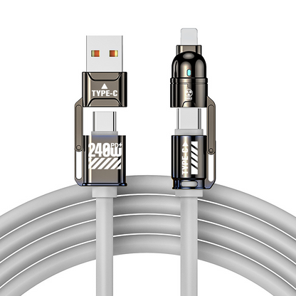 🔌 High‑Power 4‑in‑1 Fast Charging Cable, 240W PD Multi‑Interface Charging Cord, USB‑A/USB‑C to Type‑C/Lightning, Universal Fast Charge Cable for Phones & Laptops