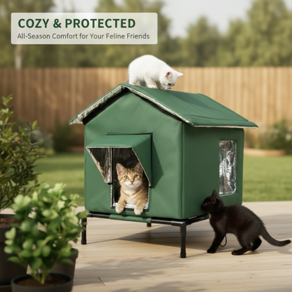 ✨Foldable Raised Outdoor Cat Shelter, Weatherproof Insulated Pet House For Garden & Backyard🐈