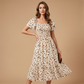 ✨Square Neck Floral Midi Dress – Smocked Bodice, Flowy Tiered Skirt, Romantic 🌸