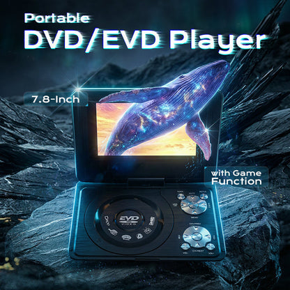 📀7.8 Inch Portable DVD/EVD Player — Swivel Screen & Game Function📺
